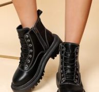 Lace-up Front Side Zipper Combat Boots