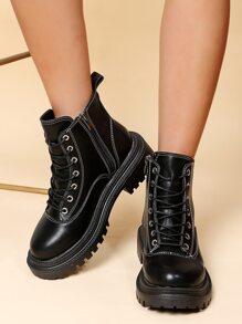 Lace-up Front Side Zipper Combat Boots