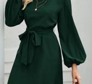 Lantern Sleeve Belted Tunic Dress