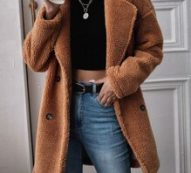 Lapel Collar Double Breasted Teddy Coat