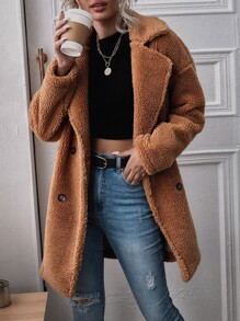 Lapel Collar Double Breasted Teddy Coat