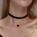 Layered Heart Charm Velvet Choker