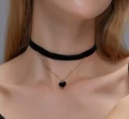 Layered Heart Charm Velvet Choker