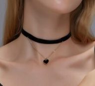 Layered Heart Charm Velvet Choker