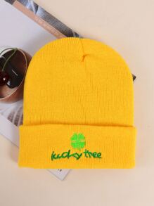 Leaf Embroidery Knit Beanie