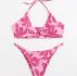 Leaf Graphic Ring Decor Halter Bikini Swimsuit