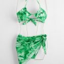 Leaf Print Tie Side Bikini Swimsuit & Beach Skirt