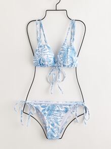 Leaf Print Tie Side Bikini Swimsuit