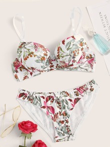 Leaf Print Underwire Lingerie Set