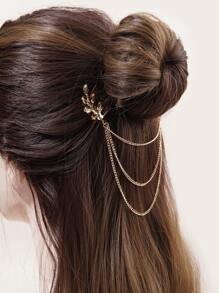 Leaf & Chain Decor Hair Clip