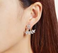 Leaf & Flower Design Rhinestone Ear Jacket