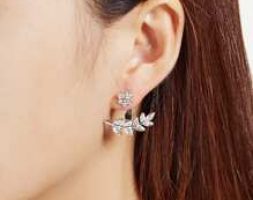 Leaf & Flower Design Rhinestone Ear Jacket