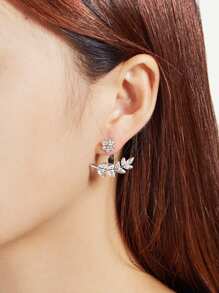 Leaf & Flower Design Rhinestone Ear Jacket