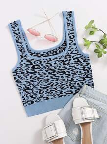 Leopard Crop Knit Tank Top