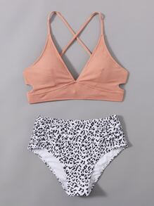 Leopard Cut Out Bikini Swimsuit