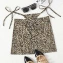 Leopard Cut Out Waist Knot Side Skirt