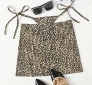 Leopard Cut Out Waist Knot Side Skirt