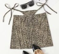Leopard Cut Out Waist Knot Side Skirt