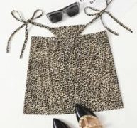 Leopard Cut Out Waist Knot Side Skirt