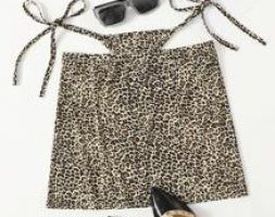 Leopard Cut Out Waist Knot Side Skirt