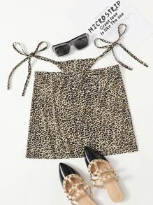 Leopard Cut Out Waist Knot Side Skirt