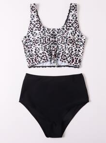 Leopard Knot High Waist Bikini Swimsuit