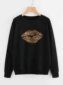 Leopard Lip Print Sweatshirt