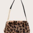 Leopard Pattern Fluffy Shoulder Bag