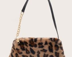 Leopard Pattern Fluffy Shoulder Bag