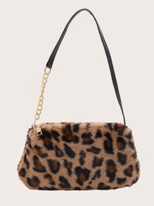 Leopard Pattern Fluffy Shoulder Bag