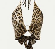 Leopard Plunge Crop Halter Top