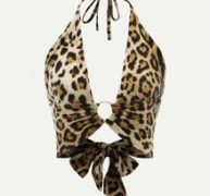 Leopard Plunge Crop Halter Top