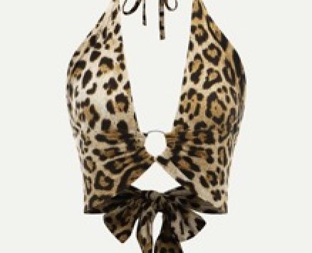 Leopard Plunge Crop Halter Top