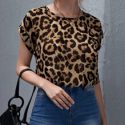 Leopard Print Semi-Sheer Rolled Cuff Top