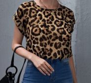 Leopard Print Semi-Sheer Rolled Cuff Top