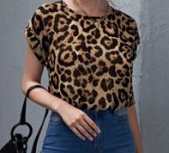 Leopard Print Semi-Sheer Rolled Cuff Top