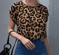 Leopard Print Semi-Sheer Rolled Cuff Top