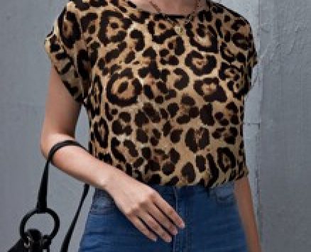 Leopard Print Semi-Sheer Rolled Cuff Top