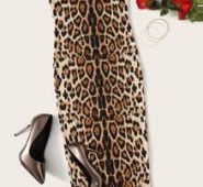 Leopard Print Tube Bodycon Midi Dress