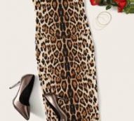 Leopard Print Tube Bodycon Midi Dress