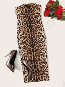 Leopard Print Tube Bodycon Midi Dress