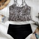 Leopard Ruffle Hem Bikini Swimsuit