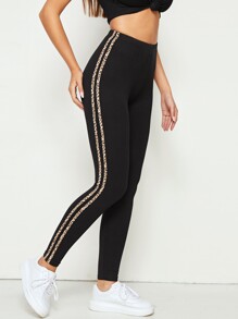 Leopard Side Striped Skinny Leggings