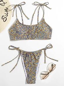 Leopard Tie Side Bikini Swimsuit