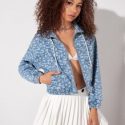 Leopard Zip Up Drawstring Hooded Denim Jacket