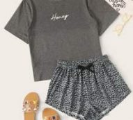 Leopard & Letter Graphic Knot Detail PJ Set