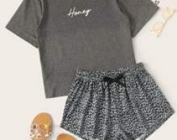 Leopard & Letter Graphic Knot Detail PJ Set