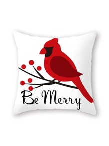 Letter And Bird Print Cushion Cover Without Filler