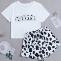 Letter And Cow Print Pajama Set