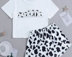 Letter And Cow Print Pajama Set